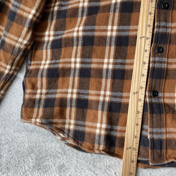 American Eagle Brown Plaid Hooded Flannel Shacket Men L Long Sleeve Button Up - Picture 9 of 11